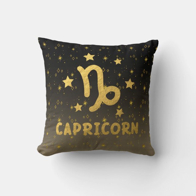 Capricorne Zodiac Oreiller noir et or (Recto)