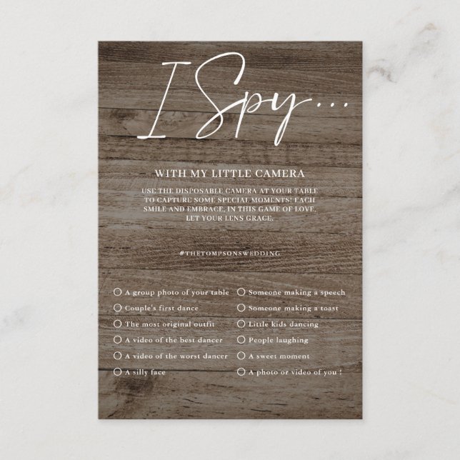 Capturez l'amour Photo jeu de mariage Menu I Spy (Devant)