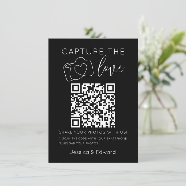 Capturez L'Amour Qr Code Black Chic Mariage modern (Debout devant)