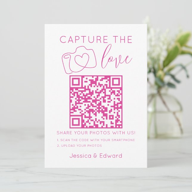 Capturez L'Amour Qr Code Pink Chic Mariage moderne (Debout devant)