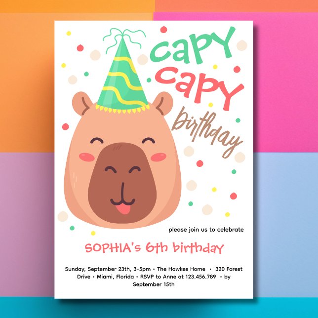 Capy capy capybara birthday invitation (Créateur téléchargé)