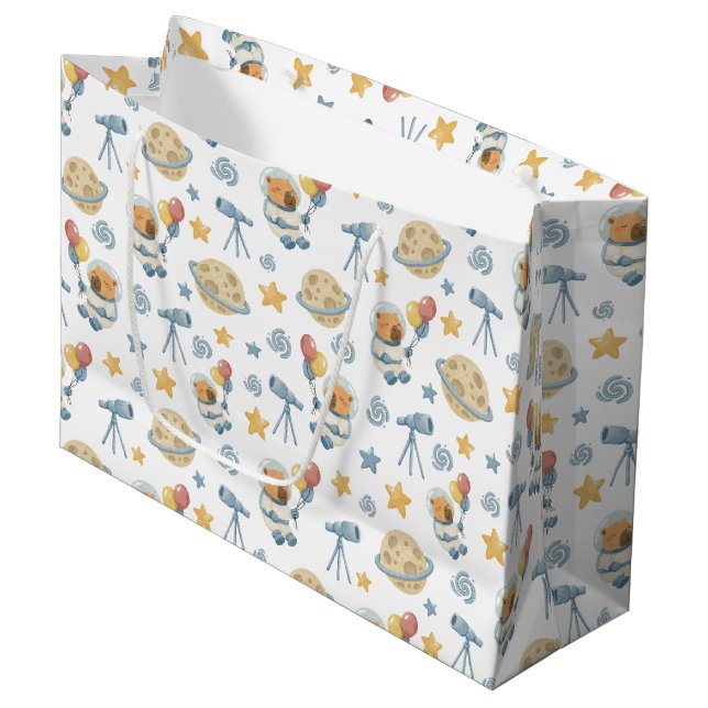 Capybara Astronaut Motif grand sac cadeau (Devant Angle)