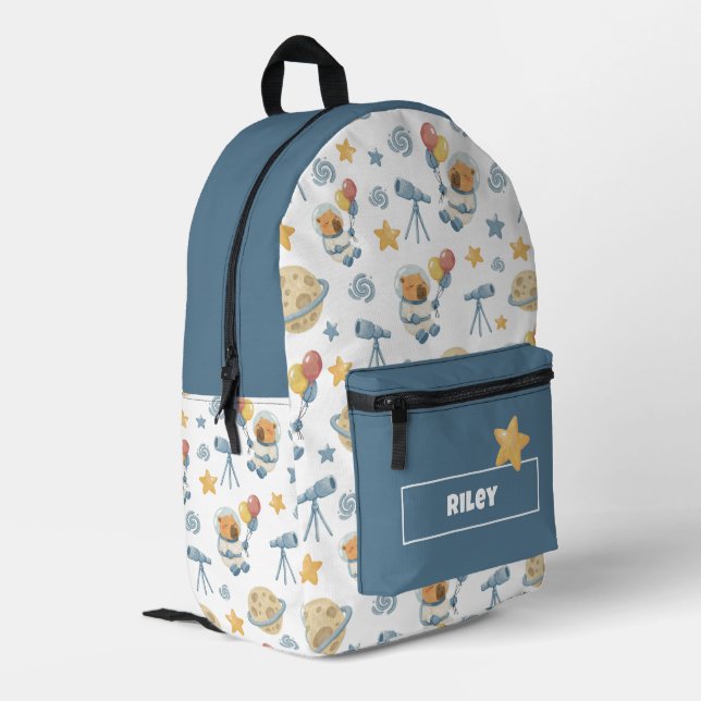 Capybara Astronaut Motif sac à dos imprimé (Coin arrière gauche)