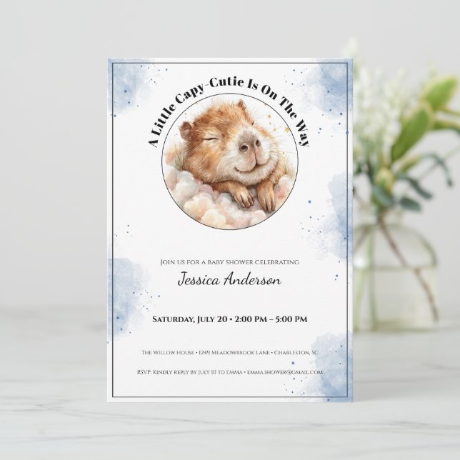 Capybara Baby Shower Invitation • A Little Cutie (Debout devant)