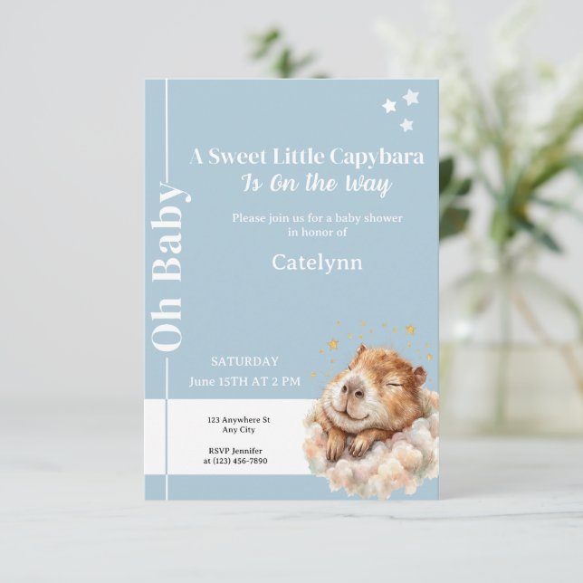 Capybara Baby Shower Invitation • Oh Baby (Debout devant)