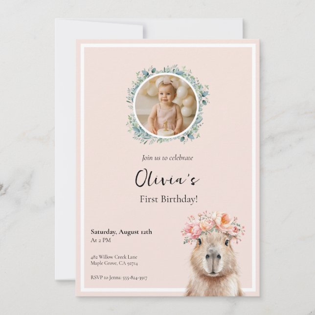Capybara Birthday Invitation • Cute First Birthday (Devant)