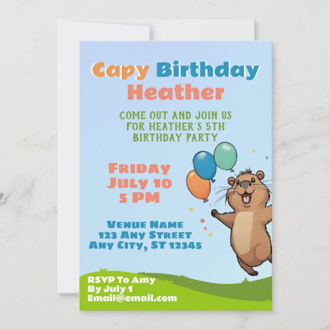 Capybara Capy Invitation de fête d'anniversaire (Devant)