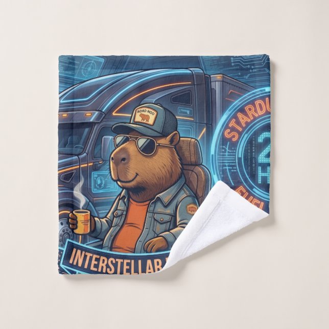 Capybara Cyberpunk Camionneur Spatial Art Néon Sci (Gant de toilette)