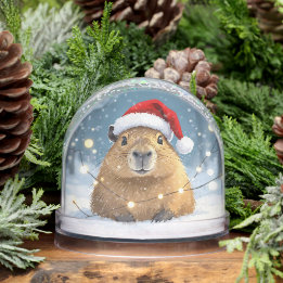 Capybara du Globe des neiges de Noël à Santa Hat