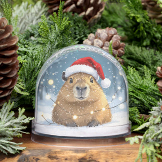 Capybara du Globe des neiges de Noël à Santa Hat