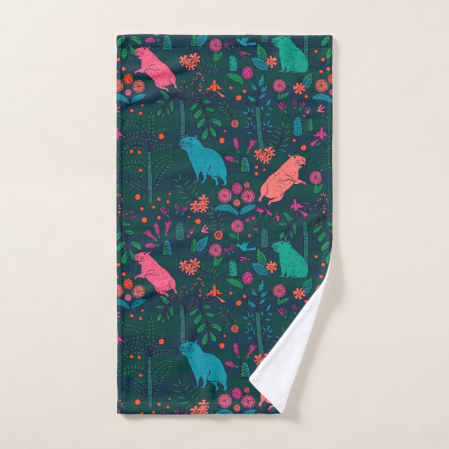 Capybara joueur dans la forêt – Sans couture tropi (Serviette à main)