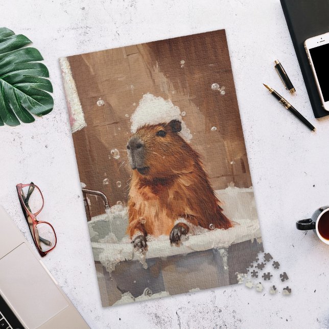 Capybara mignon dans un bain moussant Puzzle à piè (Créateur téléchargé)