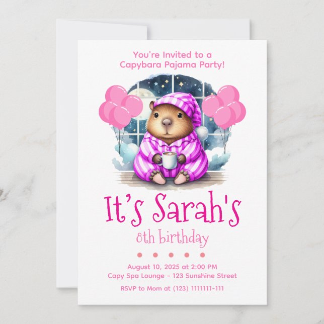  Capybara Pajama Birthday Party Invitation  (Devant)