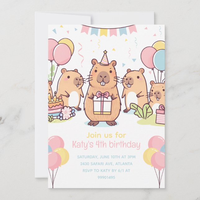 Capybara Party Invitation capybara fête d'annivers (Devant)