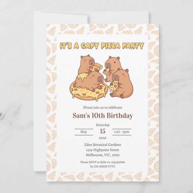 Capybara Pizza Party Birthday Invitation (Devant)