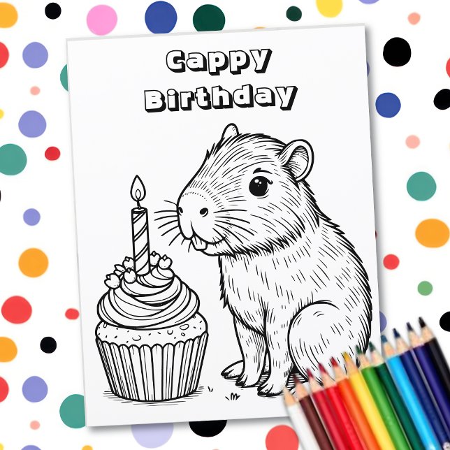 Capybara Pun Anniversaire | Page de coloriage (Créateur téléchargé)