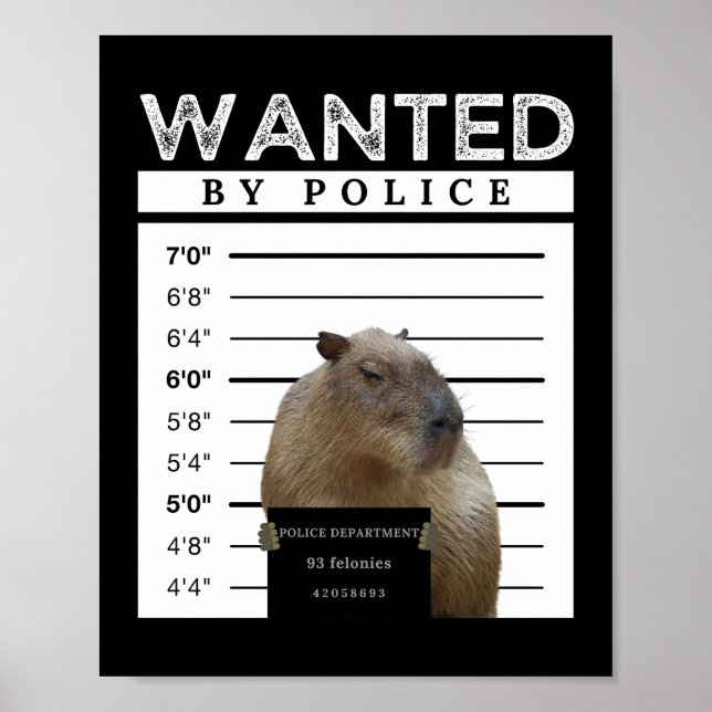 Capybara Recherché Mugshot Capybara Poster de mème (Devant)
