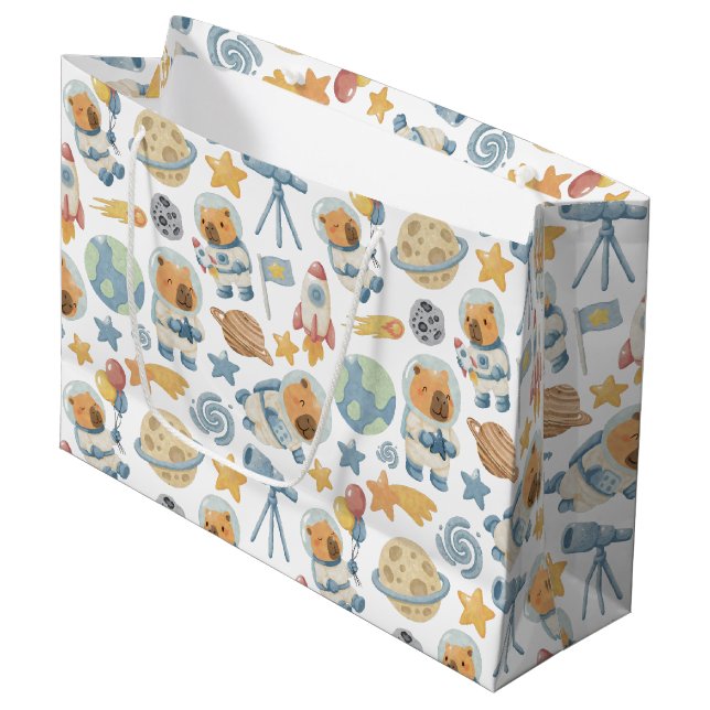 Capybara Space Motif Grand sac cadeau (Devant Angle)