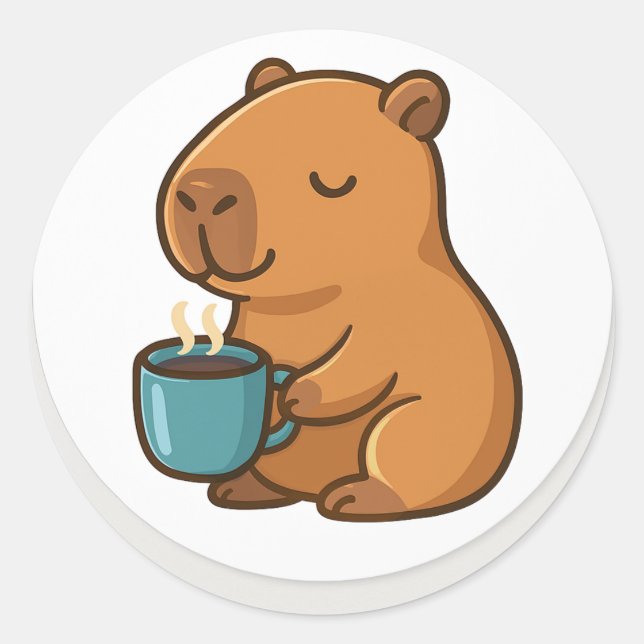 Capybara With Coffee – Cute Animal Sticker (Devant)
