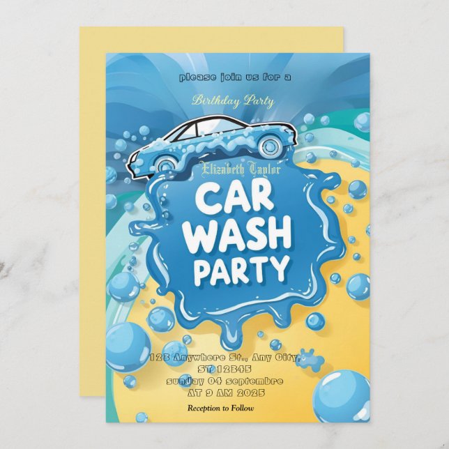 Car Wash party Invitation – Suds  Celebration (Devant / Derrière)