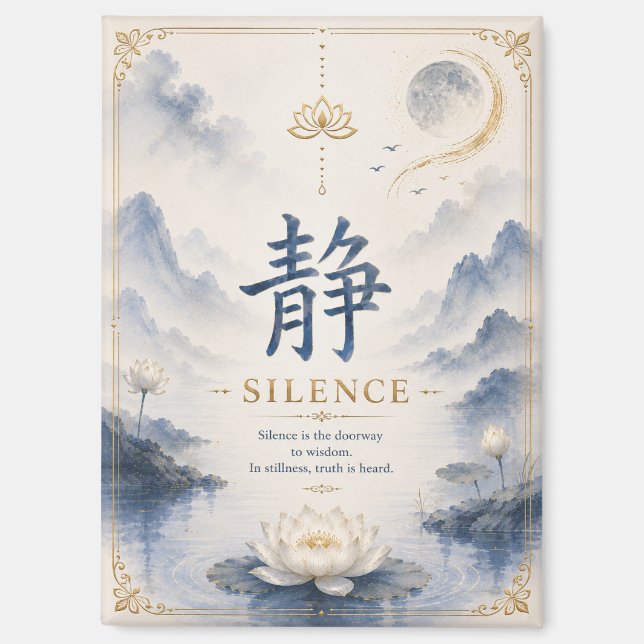 Caractère chinois 静 Silence (Jing) Magnet Lotus (Recto)