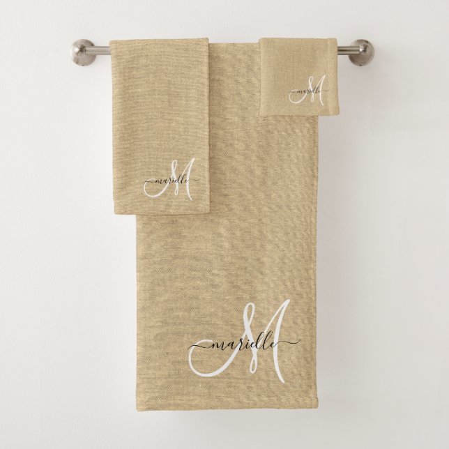 Caramel blanc Monogramme Faux Paille lin (En situation)