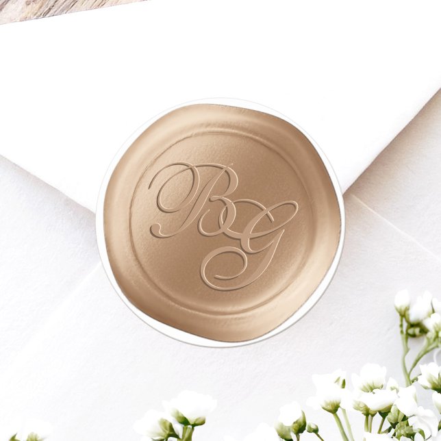 Caramel Calligraphie Monogramme Stickers cire (Achieve the elegance of a wax seal without the hassle or mess with these faux wax flat stickers)