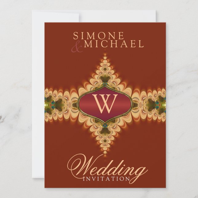 Caramel Lace Monogramme Mariage Invitations (Devant)