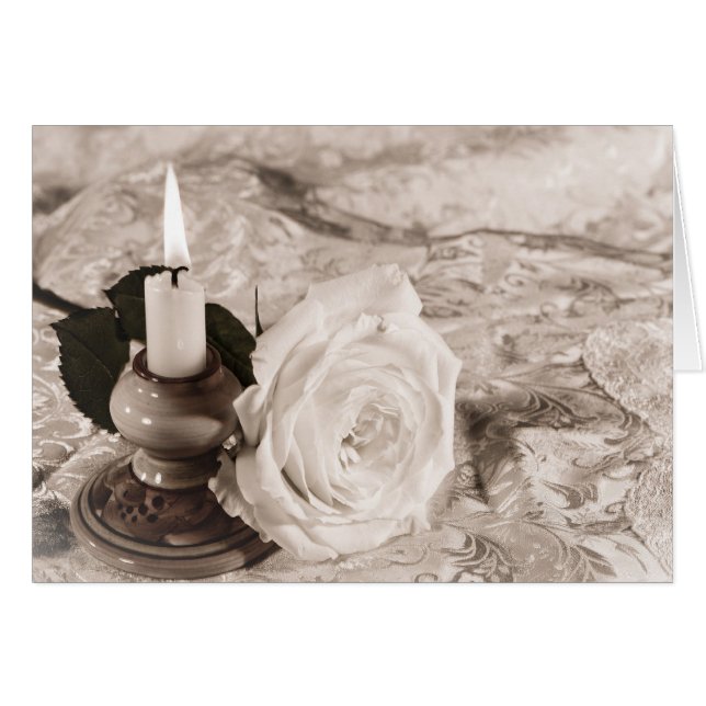 Card with an antique rose and candle (Devant horizontal)