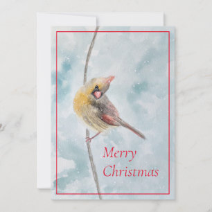 cardinal aquarelle dans la neige carte de Noël