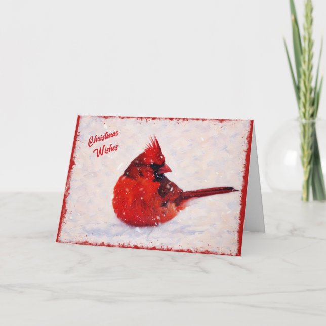 Cardinal aux oiseaux rouges et carte de Noël à la  (Devant)
