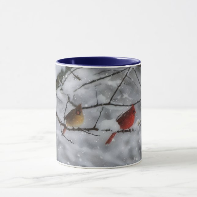 Cardinal Bird Couple in Snow Tree Nature Mug (Centre)