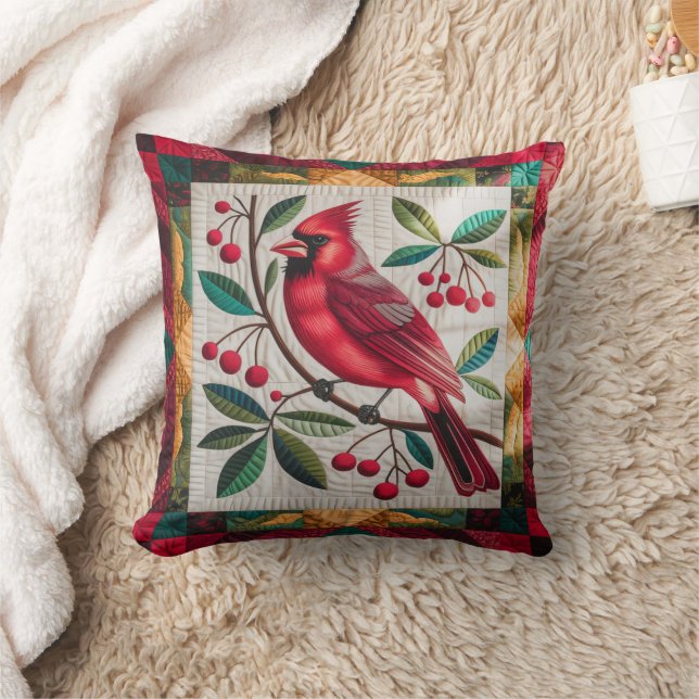 Cardinal Bird Quilt, Lance Oreiller Vibrant Carte  (Couverture)