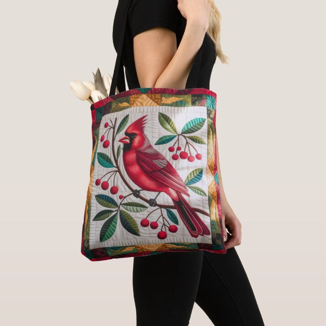 Cardinal Bird Quilt, Sacs fourre-tout - Vibrant Re (De près)