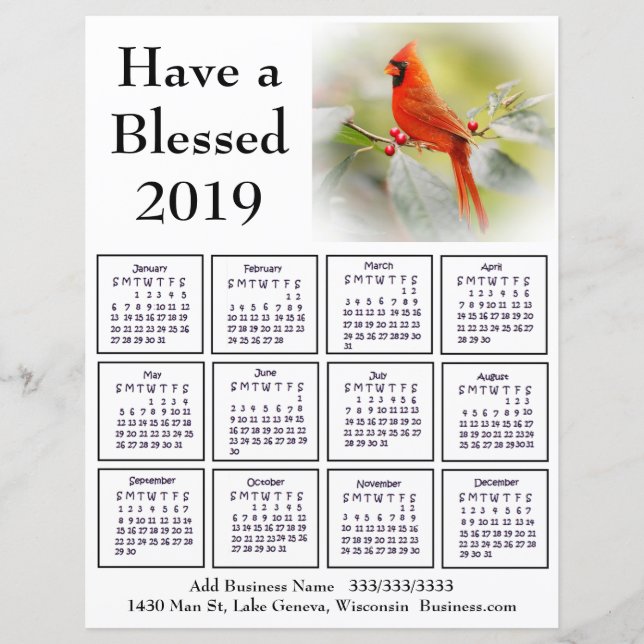 Cardinal Business Calendar Flyer 2019 pour le clie (Devant)