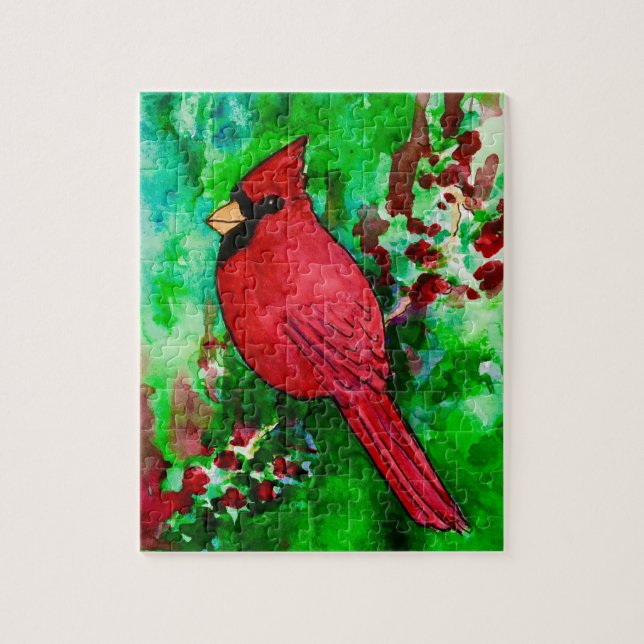 Cardinal dans Puzzle de peinture aquarelle foresti (Vertical)