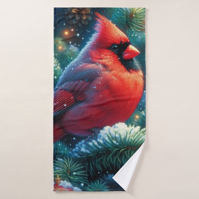Cardinal de Noël/hiver (Serviette de bain)