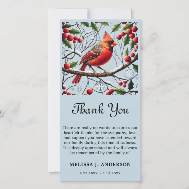 Cardinal Funeral Memorial Sympathy Carte de remerc (Devant)