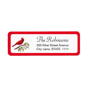Cardinal mignon avec Feuilles Holly sur Étiquette