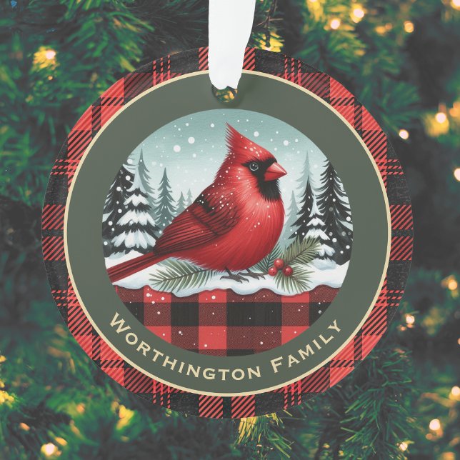 Cardinal Neige à Buffalo Plaid Nom de famille Mono (Créateur téléchargé)