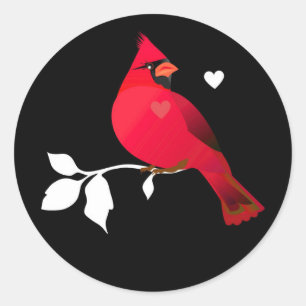 Cardinal Red Bird Hearts Black White Étiquette mod