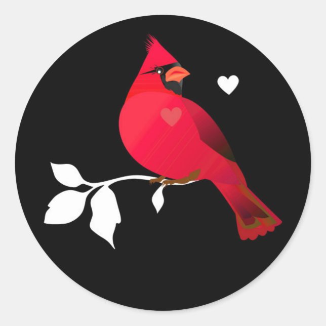 Cardinal Red Bird Hearts Black White Étiquette mod (Devant)