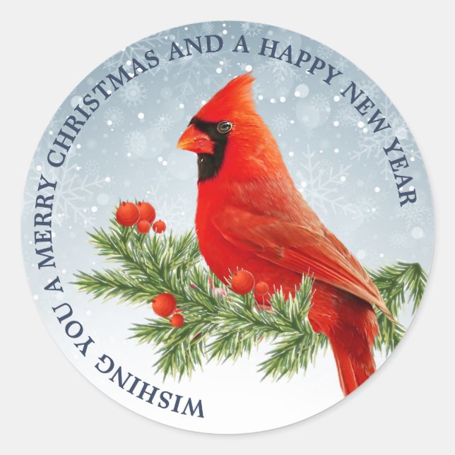 Cardinal Rouge Joyeux Sticker de Noël (Devant)