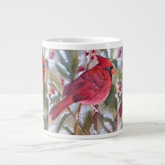 Cardinal Rouge paisible Mug de café géant (Devant)