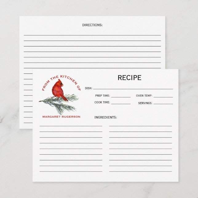 Cardinal sur branche de pin De la cuisine de (Devant / Derrière)