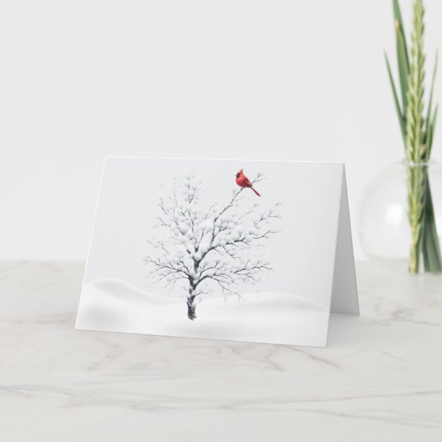 Cardinal sur la carte de Noël Snowy Tree (Devant)