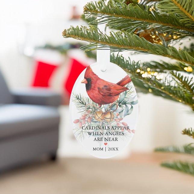 Cardinaux Apparaissent La Verdure De Fêtes (Cardinals Appear Holiday Greenery Photo Acrylic Ornament)