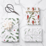 Cardinaux de Noël et papier à enveloppement creux<br><div class="desc">Vacances de Noël assortiment de papier d'emballage avec les oiseaux cardinaux rouges et saint.</div>