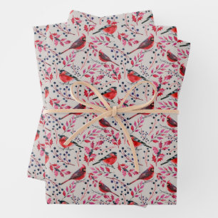 Cardinaux d'hiver et Parulines à envelopper papier
