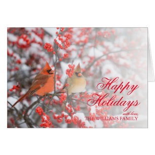 Cardinaux du nord sur le Winterberry commun dans